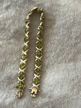 925 Sterling Silver Peridot Tennis Bracelet | Gold Vermeil | X-Link Design